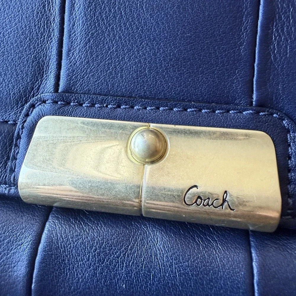 Vtg Coach Kristin Large Wristlet Leather Demi Purse Marine Blue Clutch Bag Y2K